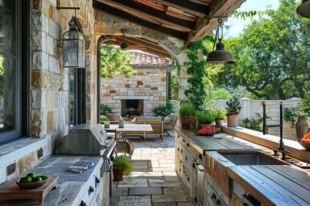 Outdoor kitchen outdoors architecture appliance.