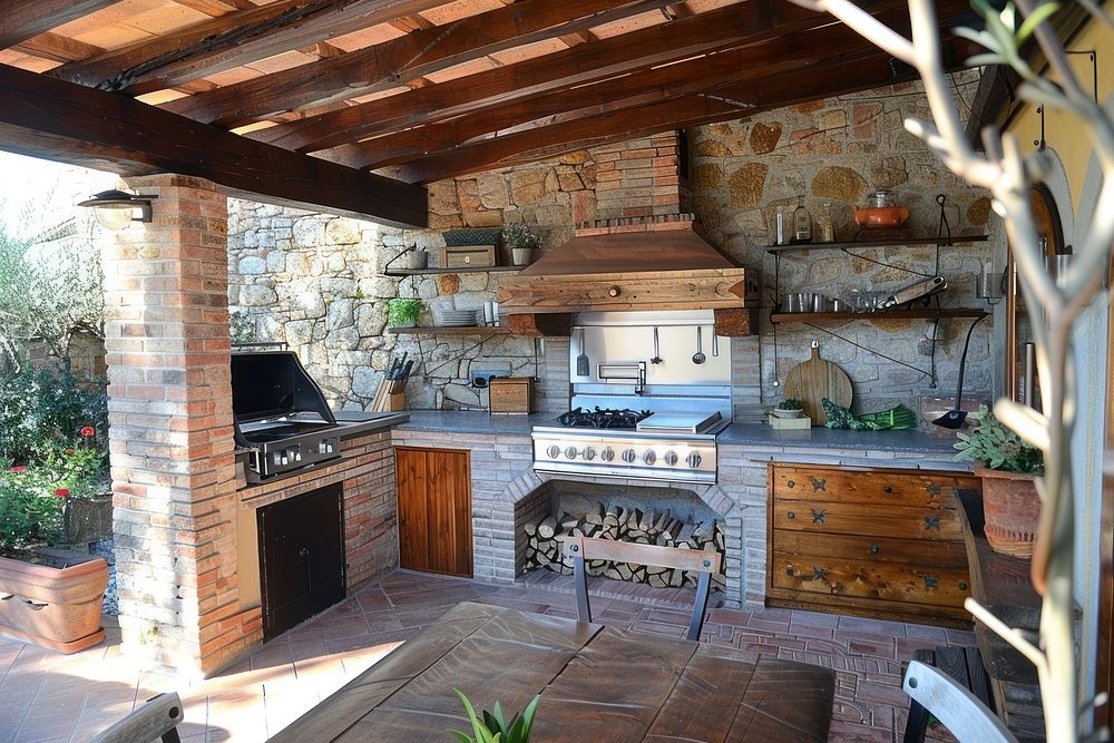 Outdoor kitchen outdoors architecture furniture.