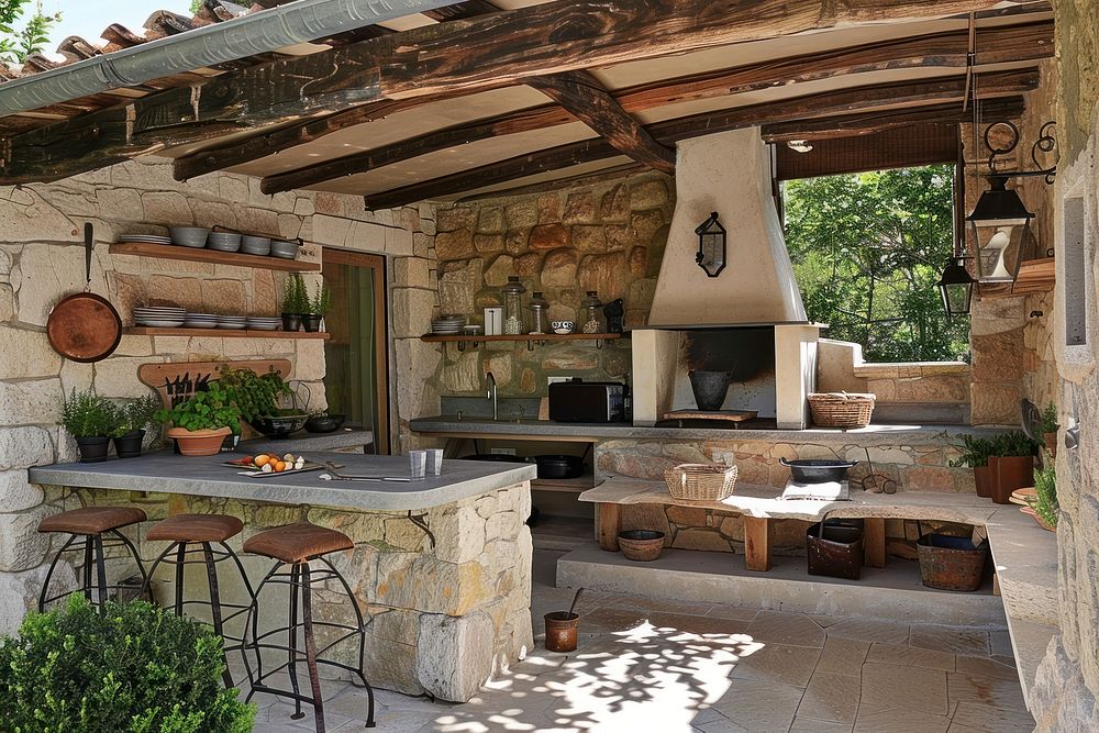 Outdoor kitchen outdoors architecture furniture.