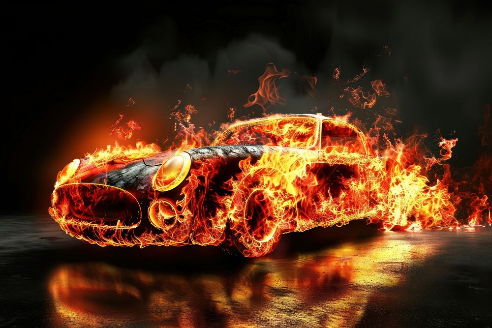 Car flame fire transportation.