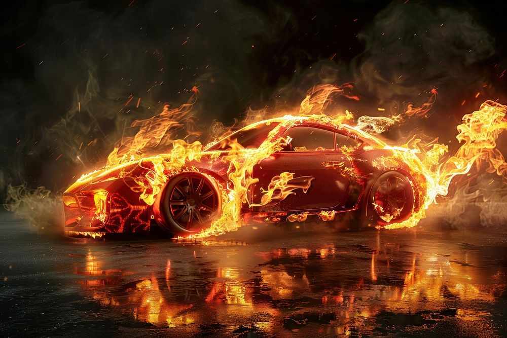 Car flame fire transportation.