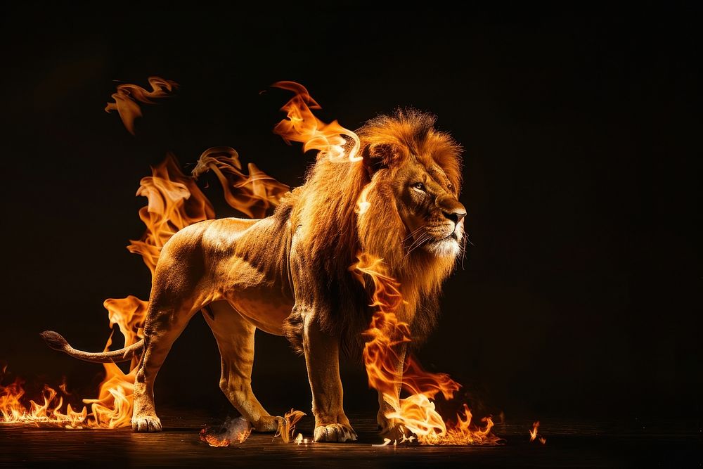 Lion fire wildlife animal.