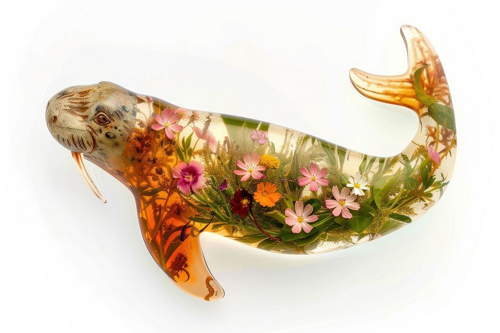 Flower resin walrus shaped art animal mammal.