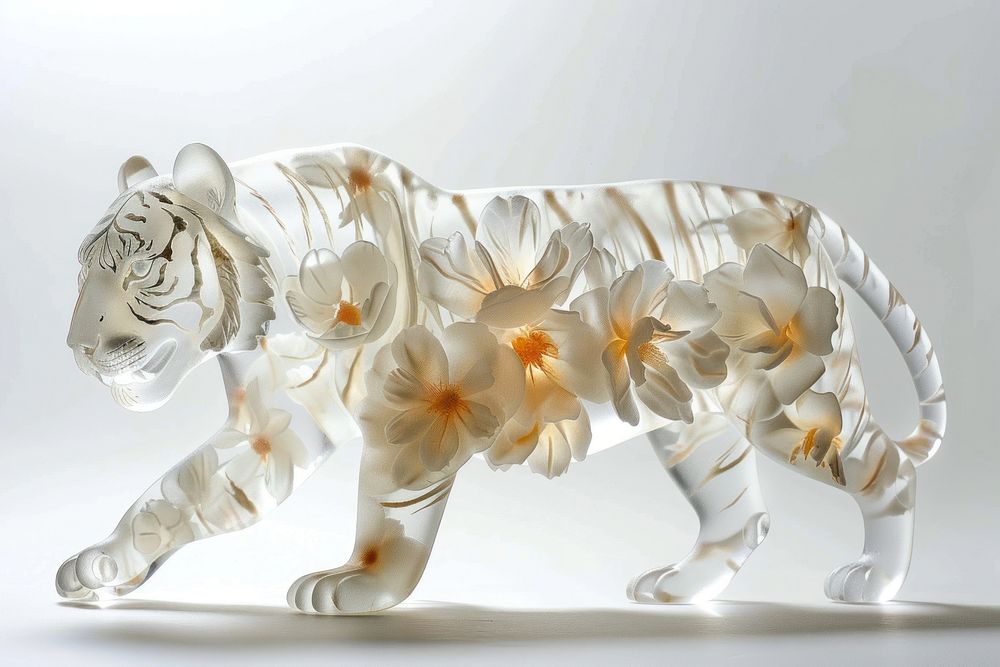 Flower resin white tiger shaped art porcelain figurine.