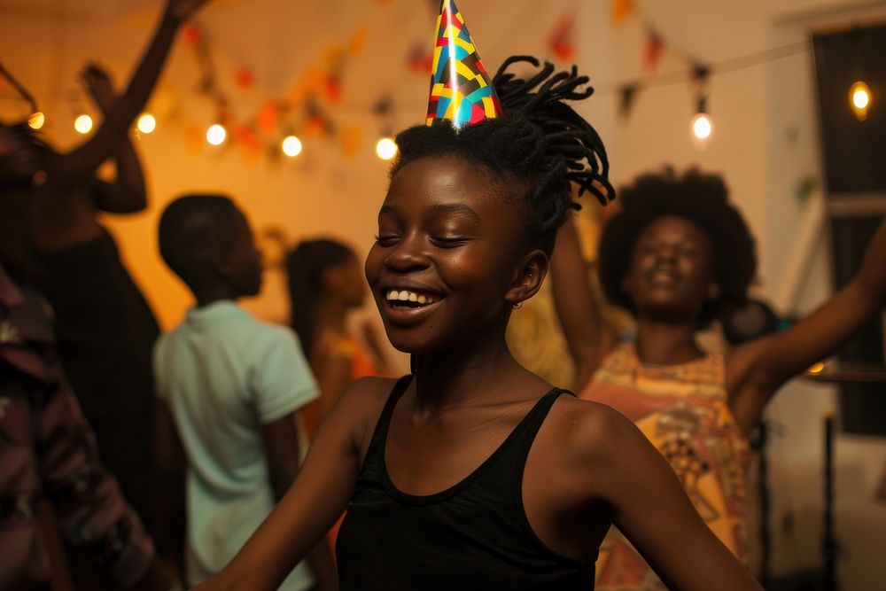 African teenager dancing birthday party night photo happy photography.