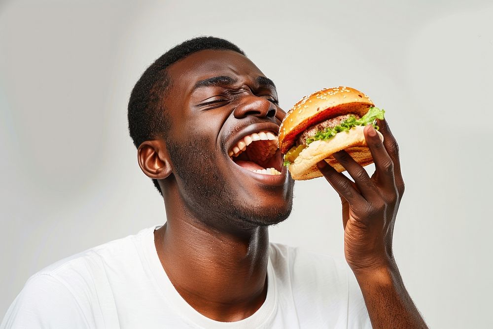 Burger person biting human.