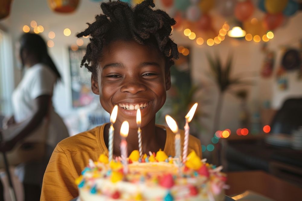 African teenage celebrating birthday party happy dessert people.