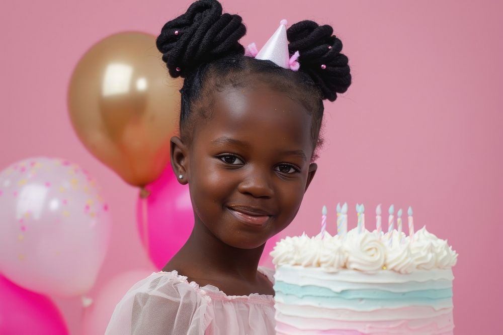 Lovely girl African with birthday cake photo photography clothing.