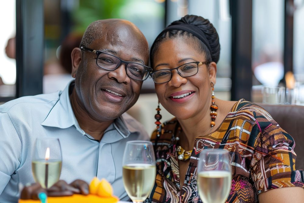 Couple African impressed with birthday cake happy photo accessories.