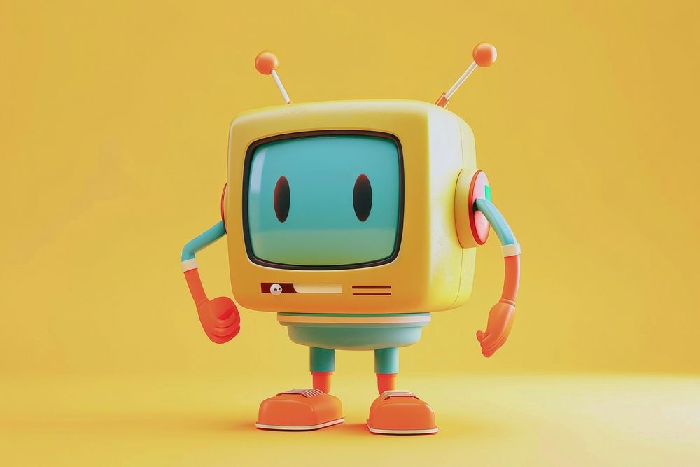 3d retro TV character electronics television hardware.