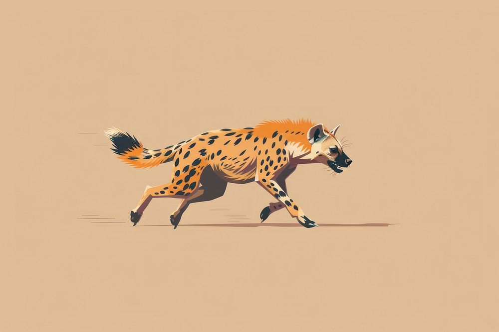 Illustration of a simple hyena running wildlife kangaroo cheetah.