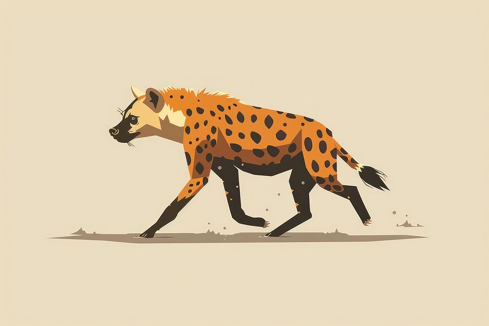 Illustration of a simple hyena running wildlife kangaroo wallaby.