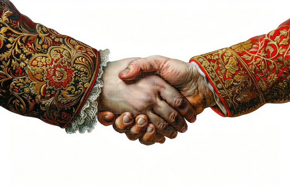 Ottoman painting of hand shaking handshake person human.