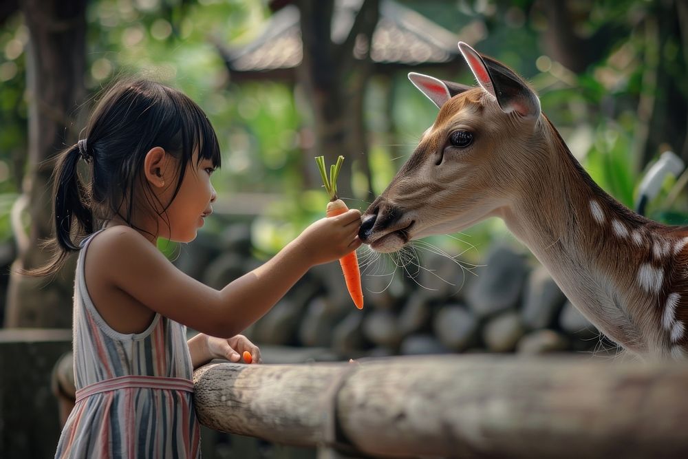 Indonesian girl deer zoo kid.