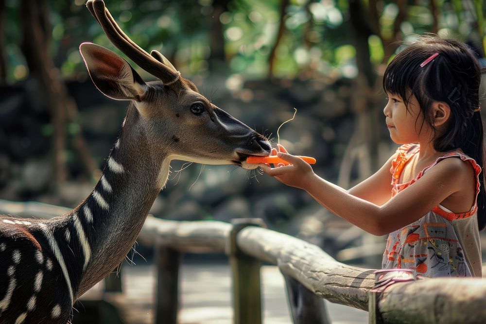 Indonesian girl deer zoo kid.