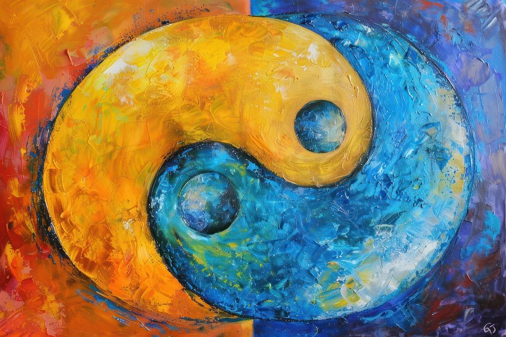 Yin yang painting symbol text.
