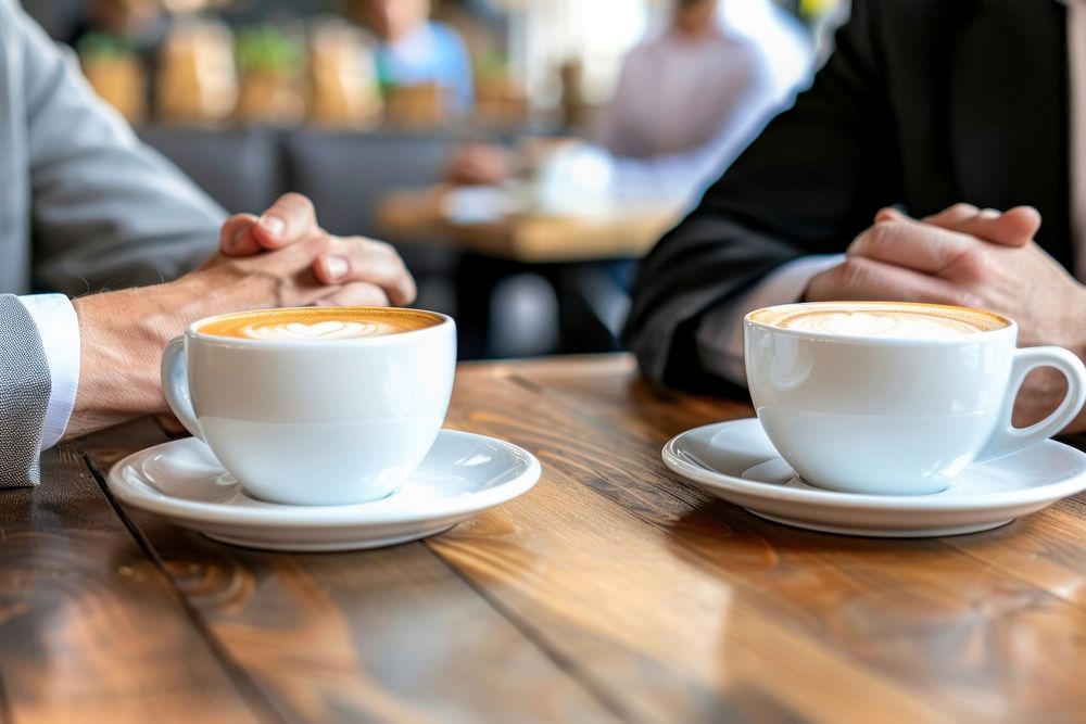 Business people make a conversation coffee restaurant beverage.