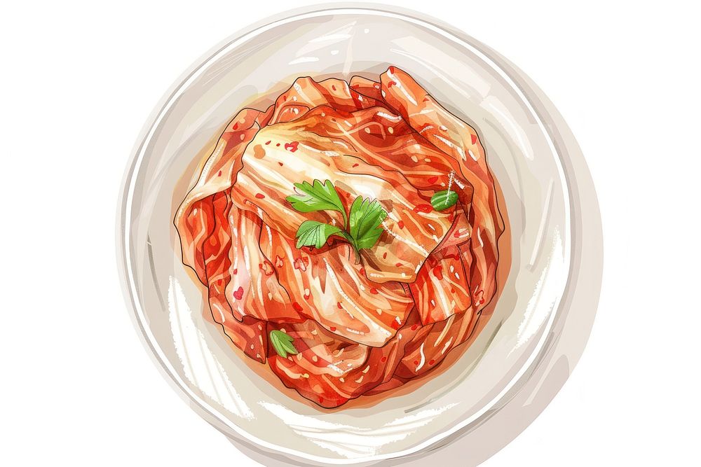 Kimchi plate food spaghetti.