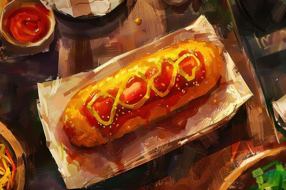 Korean corn dog with ketchup food hot dog.