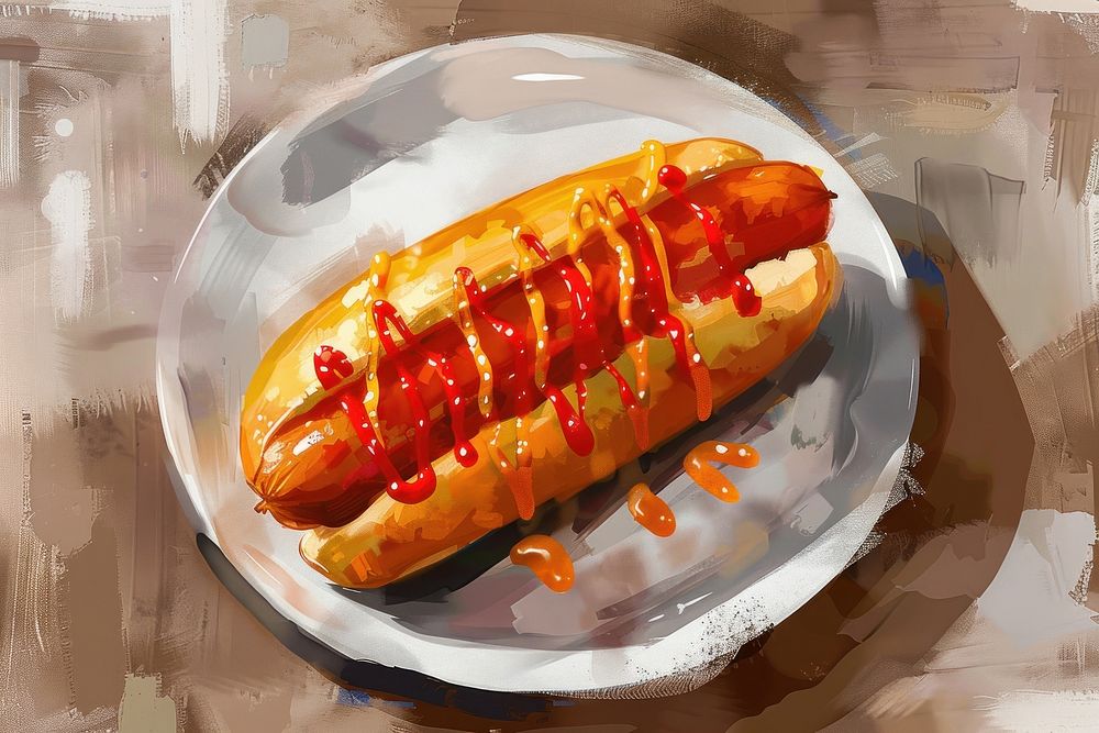 Korean corn dog with ketchup dessert cream creme.