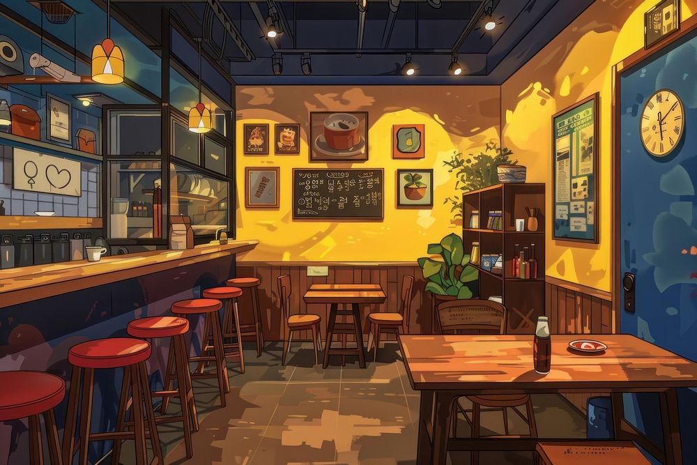 Korean cafe restaurant furniture painting.