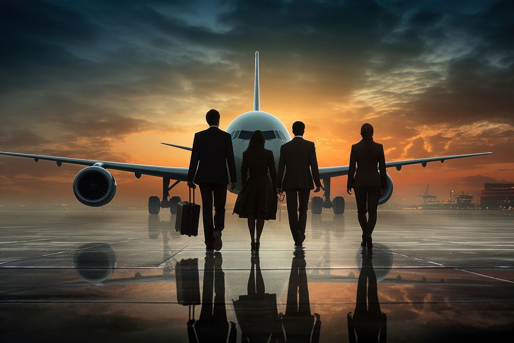Three diversity business travel at plane background transportation accessories accessory.