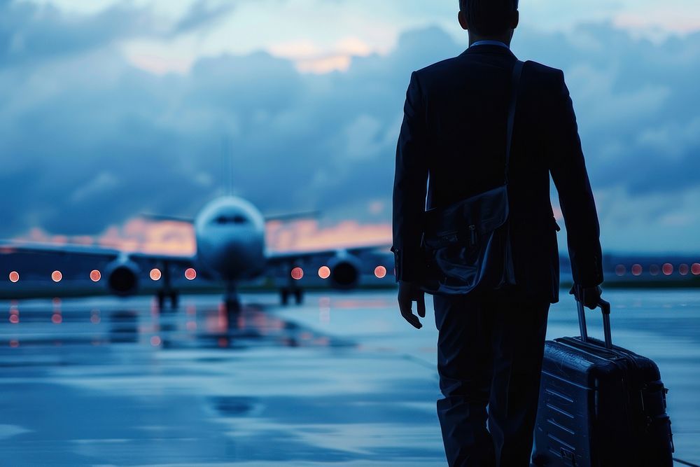 Business travel at plane background clothing airport apparel.