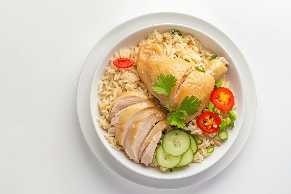 Chicken rice food produce plate.