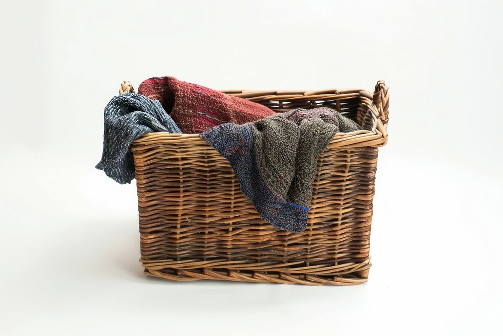 Clothes in wooden basket recreation furniture picnic.