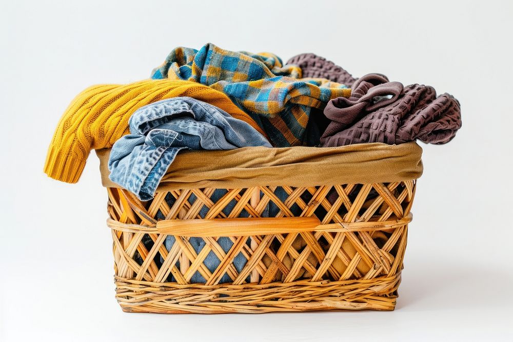 Clothes in wooden basket laundry diaper.