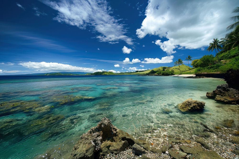 Fiji island vegetation landscape shoreline.