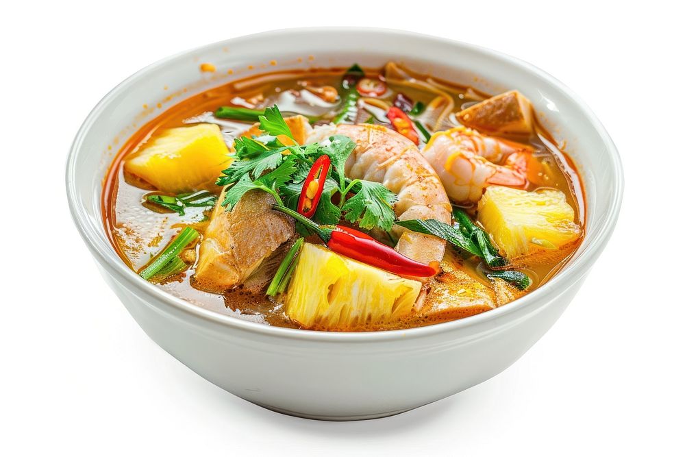 Fish soup with chilli adn pineapple food dish meal.