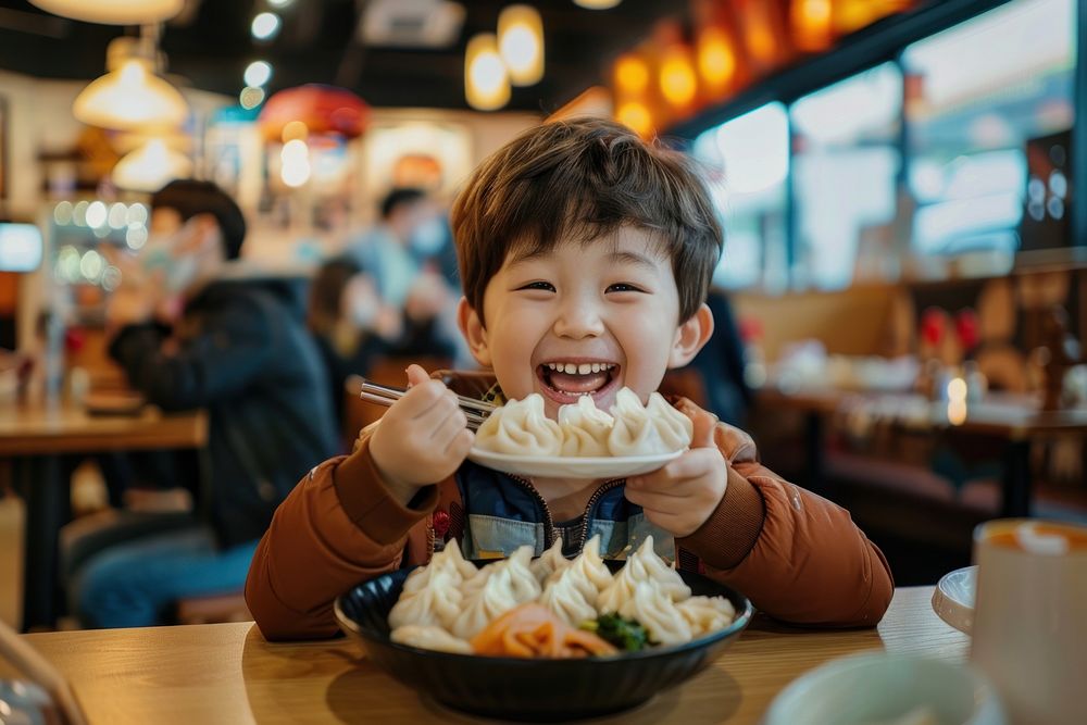 Korean Pork dumplings happy boy person.