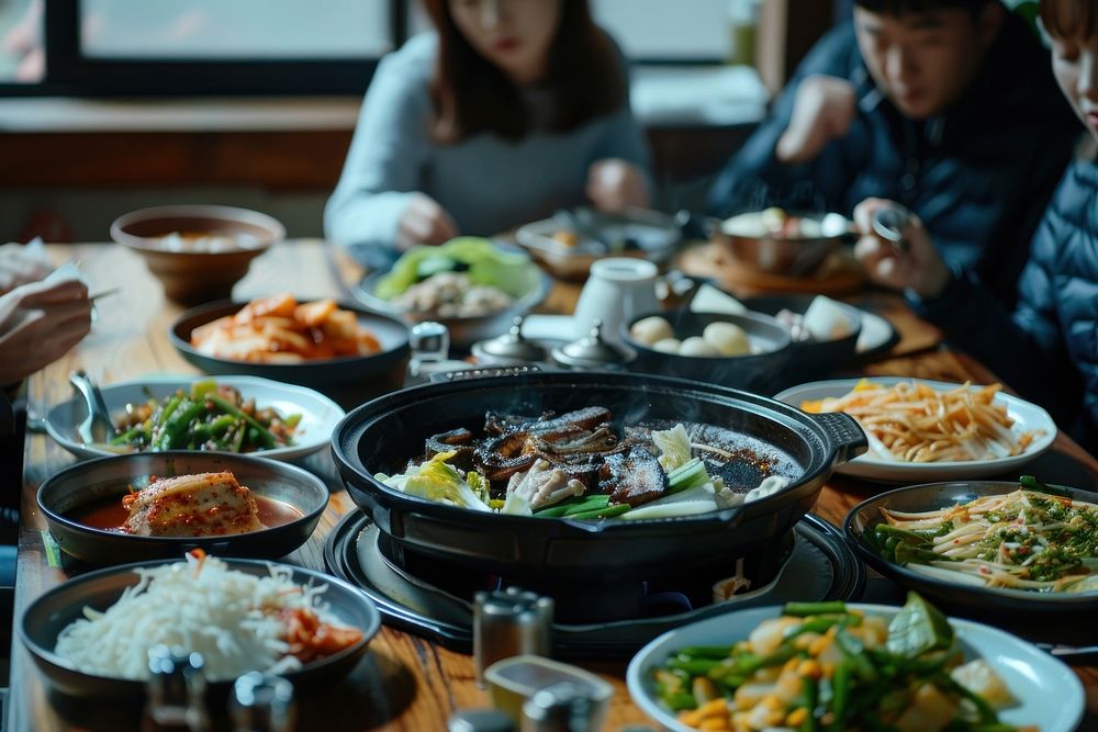 Samgyeopsal food furniture cookware.