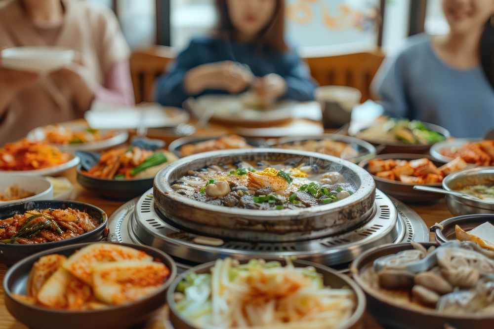 Samgyeopsal food furniture brunch.