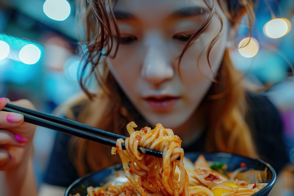 Jjajangmayeon food girl chopsticks.