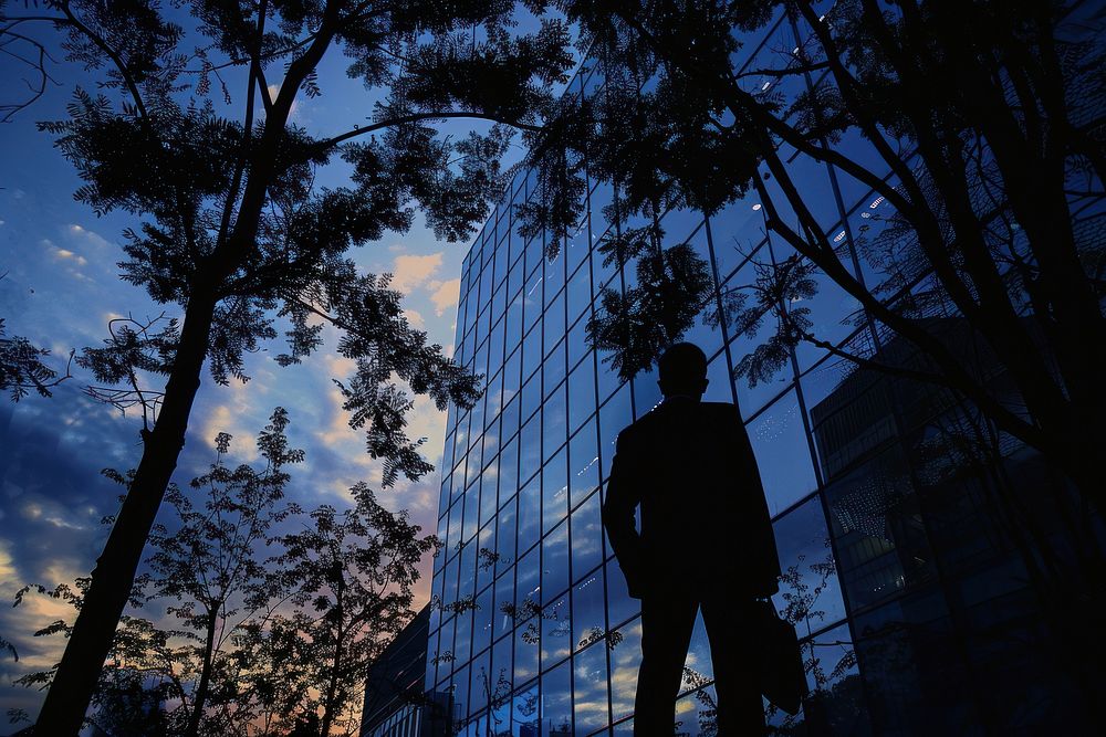 Silhouette guy corporate travel building background architecture backlighting clothing.