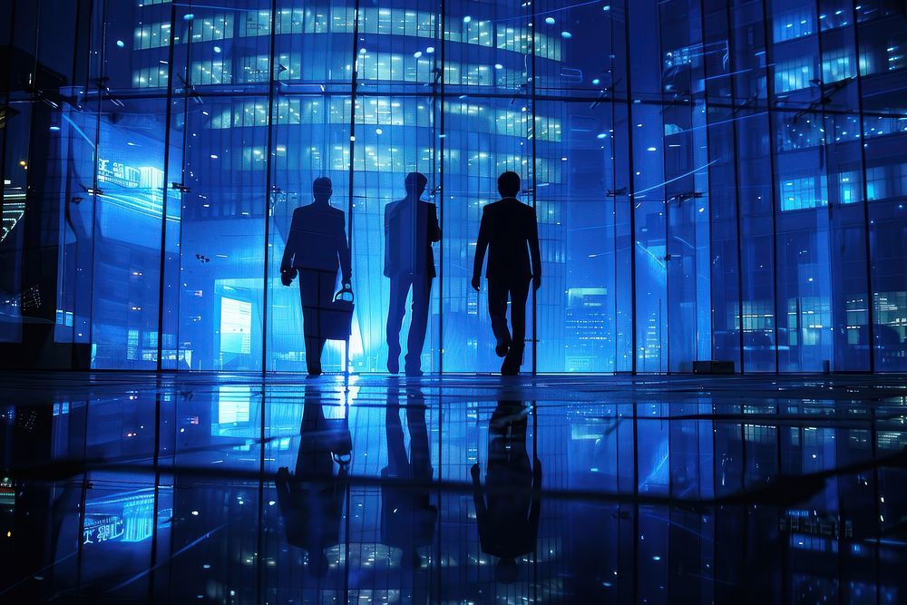 Silhouette guys corporate travel building background lighting clothing apparel.