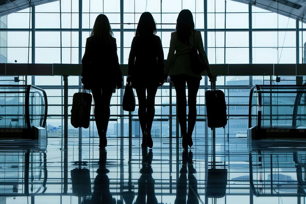 Silhouette three woman business travel accessories accessory furniture.