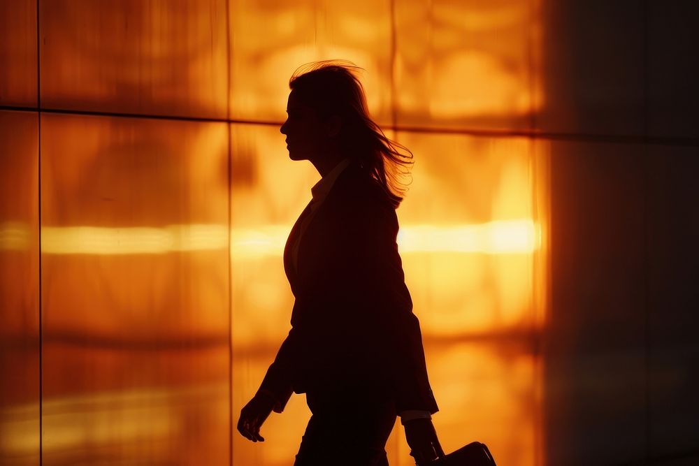 Silhouette womans business travel backlighting female person.