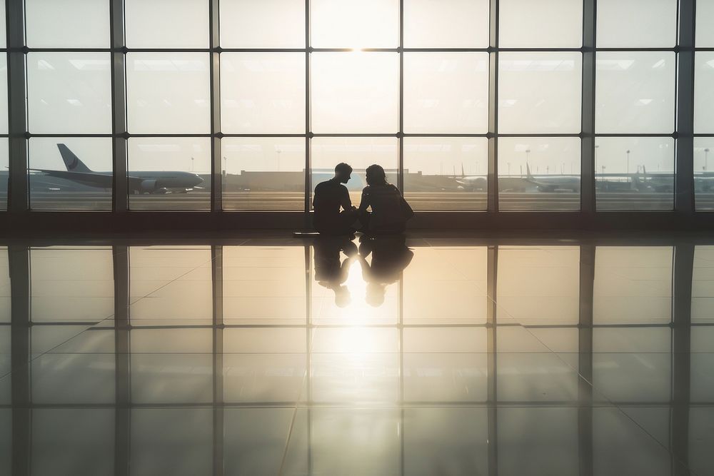 Couple travel together transportation accessories silhouette.