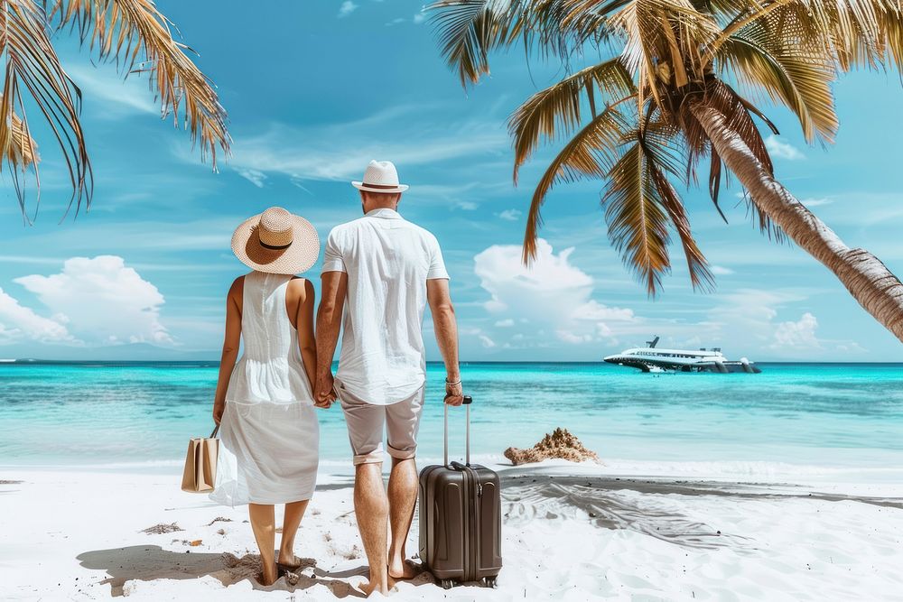 Couple travel together accessories beachwear accessory.