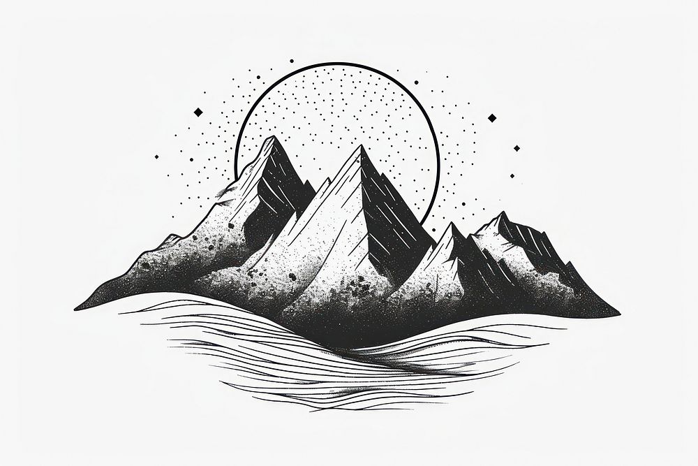 Surreal abstract mountain logo art illustrated drawing.