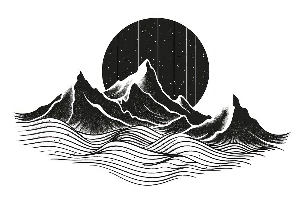 Surreal abstract mountain logo art illustrated outdoors.