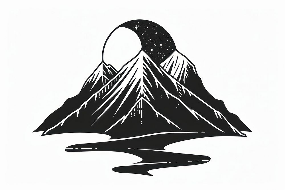Surreal abstract mountain logo art fashion stencil.