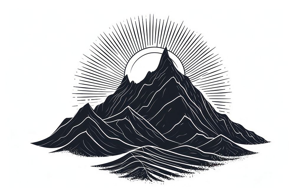 Surreal abstract mountain logo art illustrated outdoors.