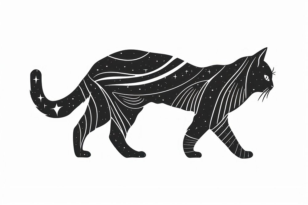 Cat walking mystical logo art stencil animal.