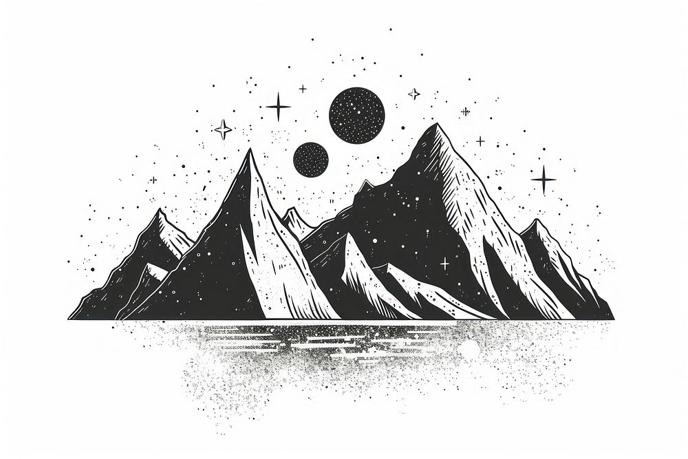 Aesthetic mountain logo art illustrated outdoors.