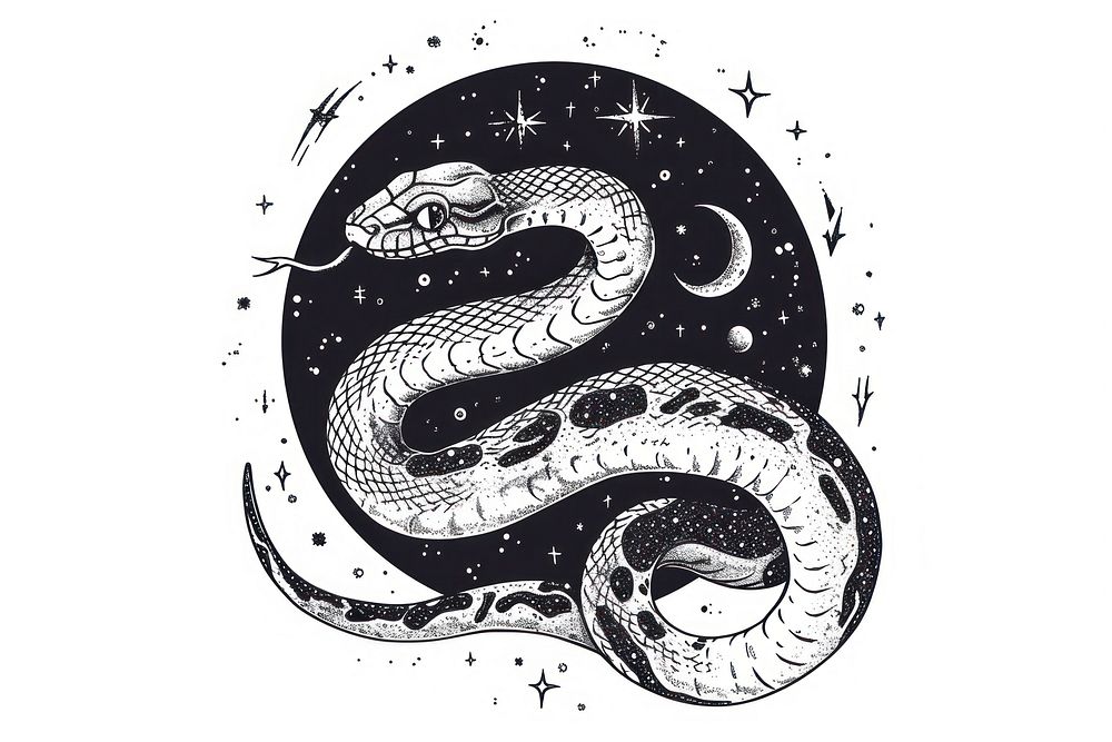 Surreal aesthetic snake logo art illustrated reptile.