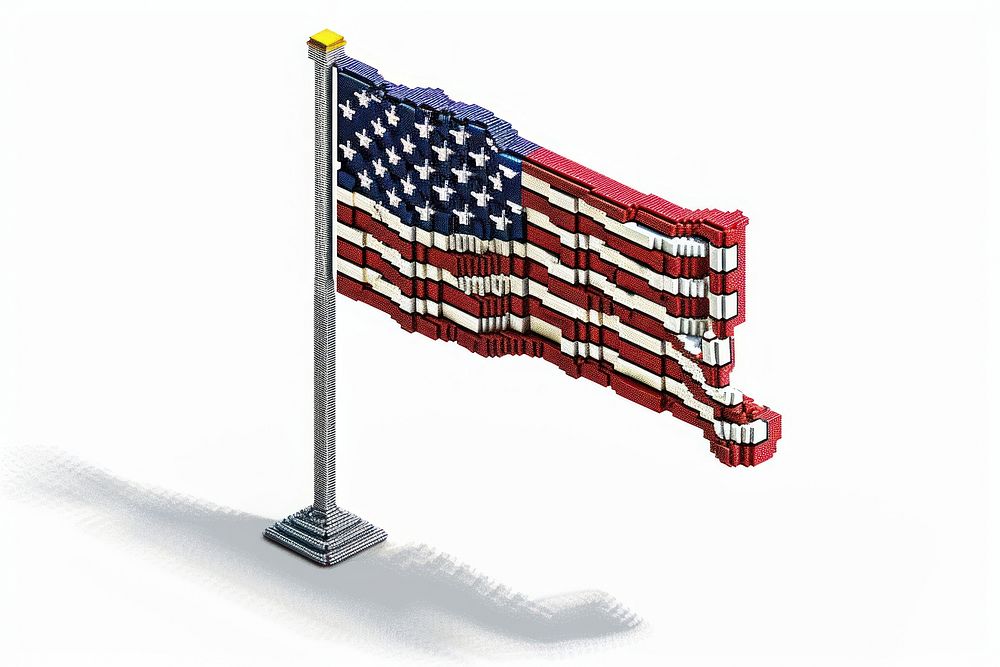 3D pixel art of a flag bricks toy american flag.